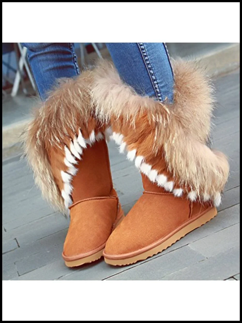 Mid Calf Snow Boots Cow Leather Faux Fur Lining Plaid Handmade